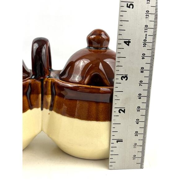 VTG Relish Condiment Server Brown Tan Ceramic Stoneware Taiwan 1970's - Picture 7 of 16